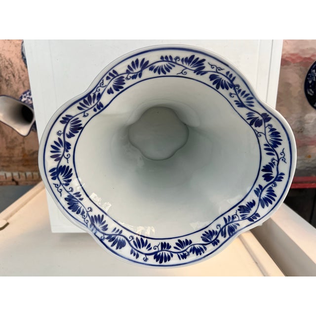 Ceramic Vintage Blue and White Asian Style Vase For Sale - Image 7 of 7