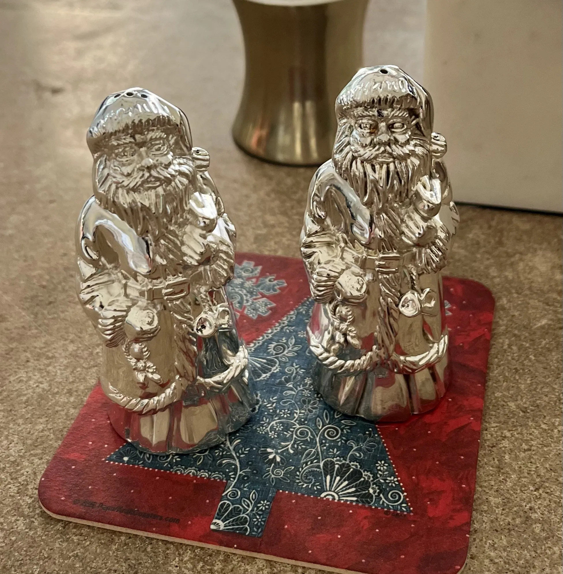 Vintage Godinger Silver Plated Christmas Santa Claus Salt and
