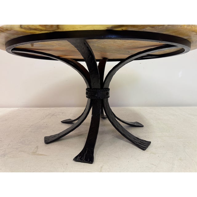 Vintage Round Onyx and Wrought Iron Coffee Table, 1970s For Sale - Image 11 of 13