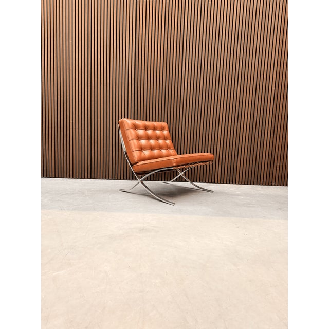 Barcelona Chair in Cognac Volo Leather by Ludwig Mies van der Rohe for Knoll Inc. / Knoll International, 2010s, in...