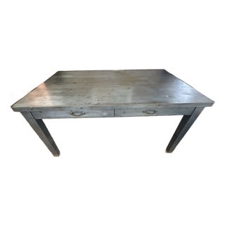 Vintage Industrial Metal Dining Table With Drawers For Sale