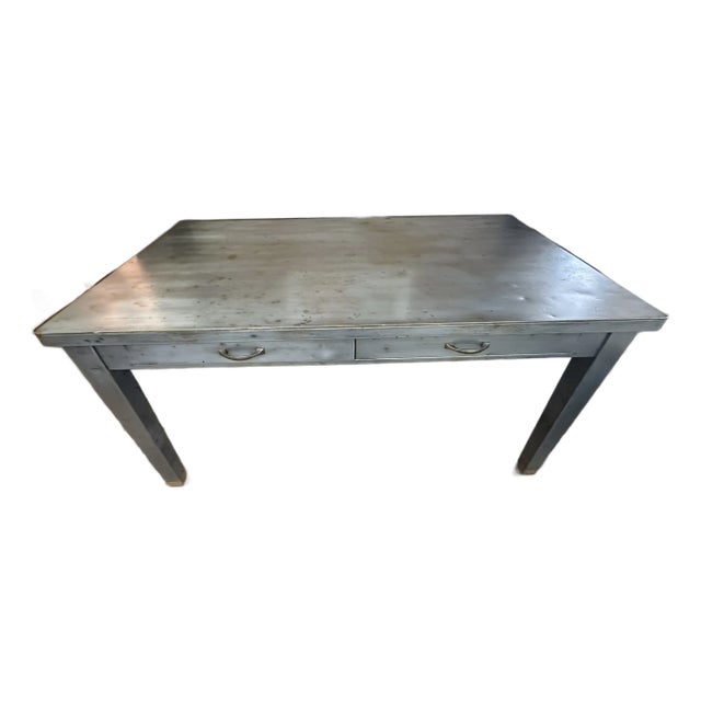 Vintage Industrial Metal Dining Table With Drawers For Sale