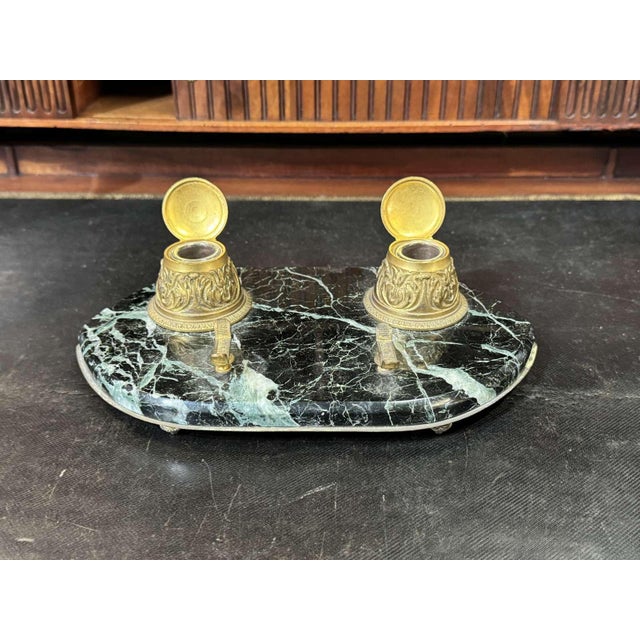 19th Century Napoleon III Inkwell in Marble and Bronze For Sale - Image 5 of 11