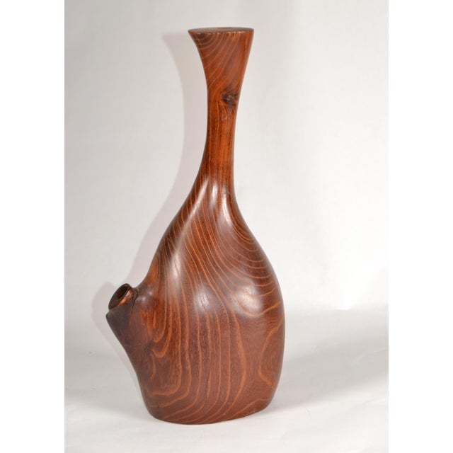 Vintage Solid Teak Wood Orchid Vase Mid-Century Modern Art & Crafts Movement For Sale In Miami - Image 6 of 13