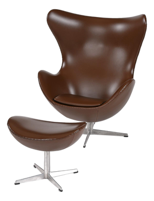 1974 Brown Leather Arne Jacobsen Fritz Hansen Egg Chair & Ottoman
