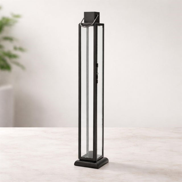 Kenneth Ludwig Chicago Modern Iron and Glass Taper Candle Lantern 21.5"H For Sale - Image 4 of 4