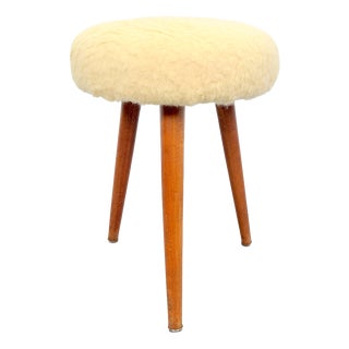Vintage Swedish Three Legged Sheepskin Stool, 1970 For Sale