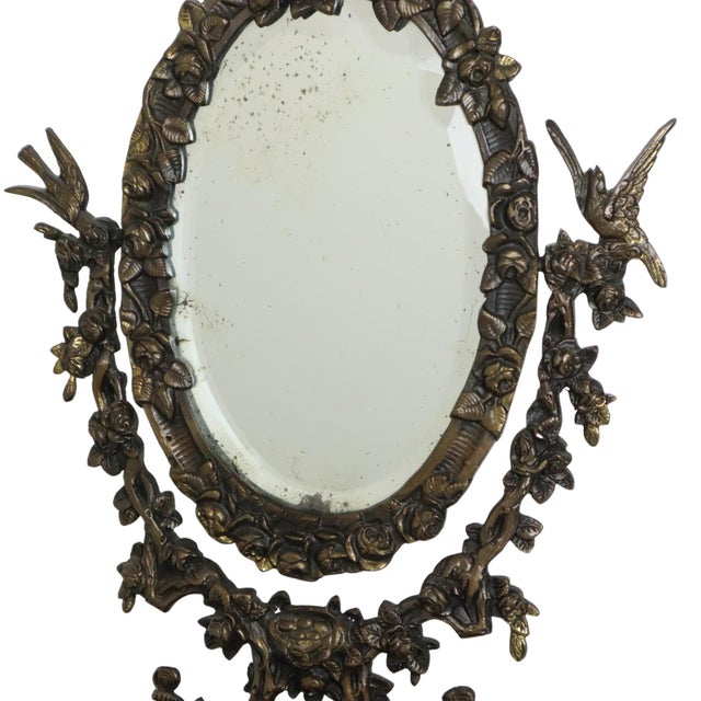 Metal Vintage Art Nouveau Tabletop Vanity Mirror in Gilt Bronze, 1920s For Sale - Image 7 of 11