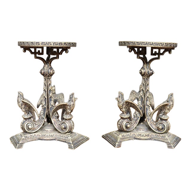 Antique Pair of Victorian Silver-Plated Centerpieces With Birds, Aesthetic Movement For Sale