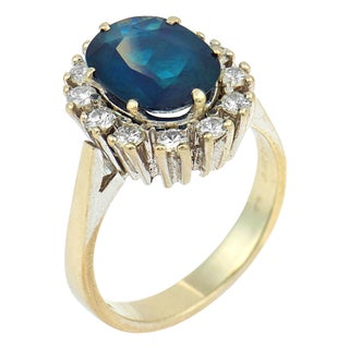 Vintage 3.31 Carat Sapphire Diamond 14k White Gold Cluster Ring, Size 6.75 For Sale