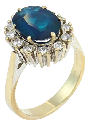 Vintage 3.31 Carat Sapphire Diamond 14k White Gold Cluster Ring, Size 6.75