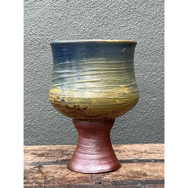 Vintage Textured Ceramic Chalice Vase For Sale - Image 10 of 12