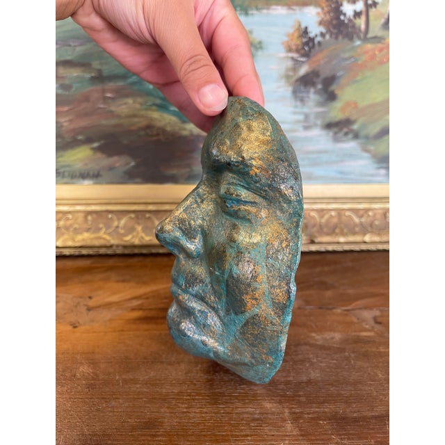 Patinated Bronze-Style Looking Ceramic Face Sculpture by Melinda, Signed 2008 For Sale In Seattle - Image 6 of 9