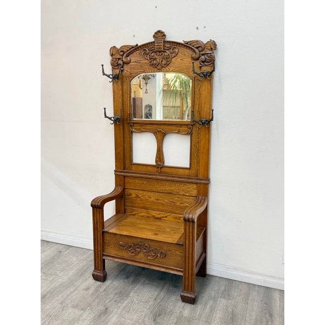 Arts & Crafts Vintage Oak Hall Rack For Sale - Image 3 of 11
