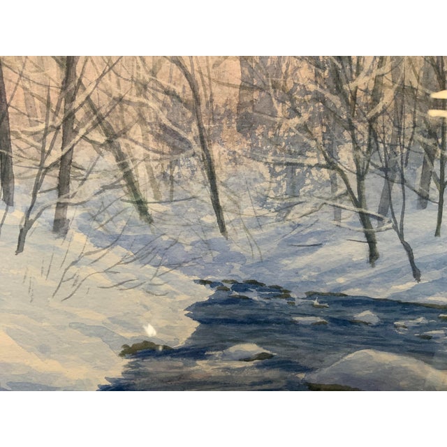 White 1980’s Winter Scene Watercolor by Charles McCaughtry For Sale - Image 8 of 12