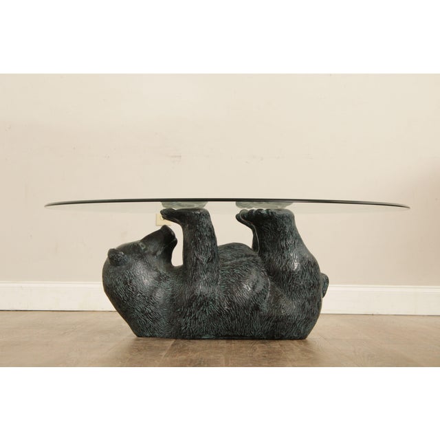 Late 20th Century Cabin Style Glass Top Black Bear Coffee Table Chairish