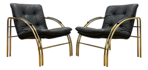 Vintage Leather and Metal Armchairs, 1990s, Set of 2