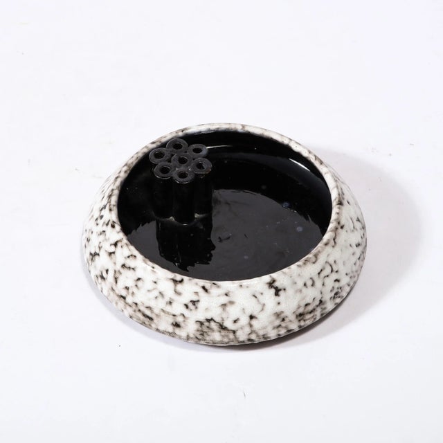 Mid-Century Modernist White and Earth Toned Ceramic Vase with Flower Frog For Sale - Image 11 of 13