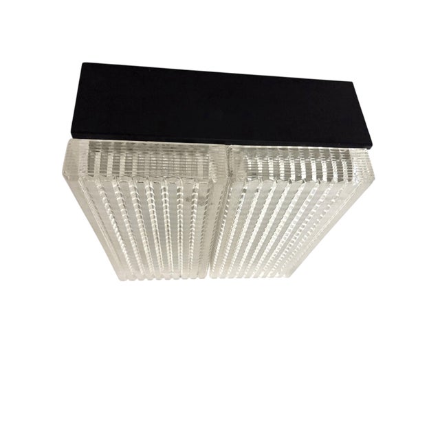 Mid 20th Century Modernist Original Flush-Mount Chandelier in Frosted Art Glass & Black Metal For Sale - Image 12 of 16