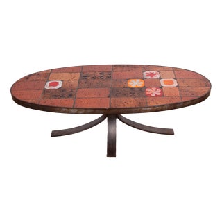 Coffee Table in Lava Stone, Ceramic and Steel by Jean Jaffeux, 1960s For Sale