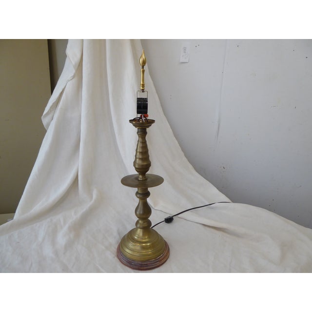 American Vintage Brass Candlestick Lamp For Sale - Image 3 of 5