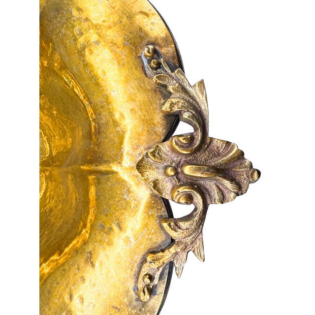 Vintage Hand-Hammered Brass Footed Centerpiece Bowl With Foliate Handles – Rustic European / Rococo For Sale - Image 12 of 15