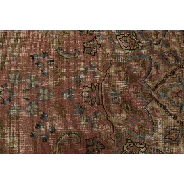 Tabriz Rug 9’6” X 12’3” Pink Wool Vintage Distressed Hand-Knotted Carpet For Sale - Image 11 of 15