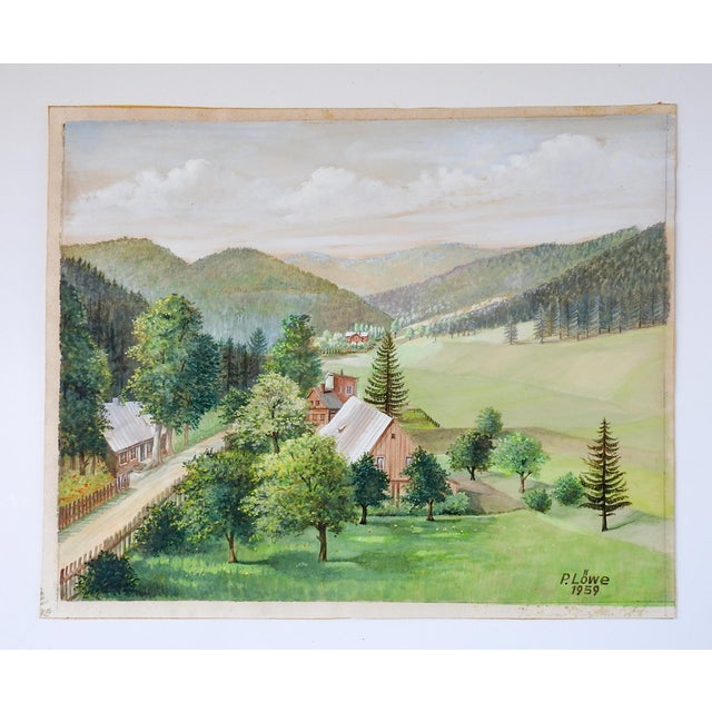 1959 Peaceful Valley Farm Landscape Painting For Sale - Image 4 of 4