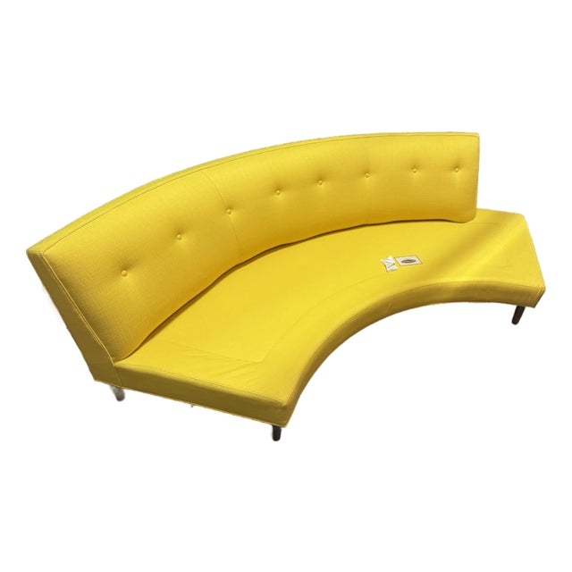 Mid-Century Modern Pair of Jonathan Adler Curved Arc Banquette Sectional — Custom Yellow Upholstery — Mid-Century Revival For Sale - Image 3 of 16