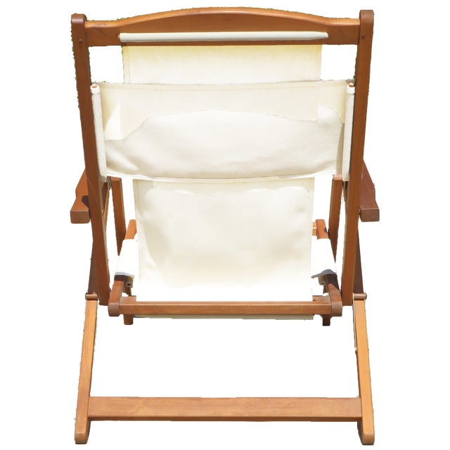 Wood Coastal Chic Adjustable & Folding Canvas Deck / Beach Chair For Sale - Image 7 of 8