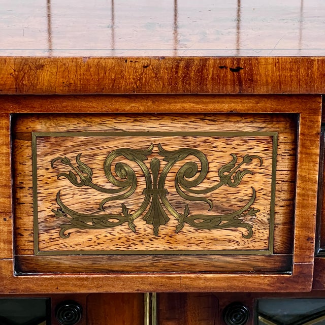 Brown Regency Mahogany and Brass Inlaid Chiffonier Bookcase, 1820s For Sale - Image 8 of 11