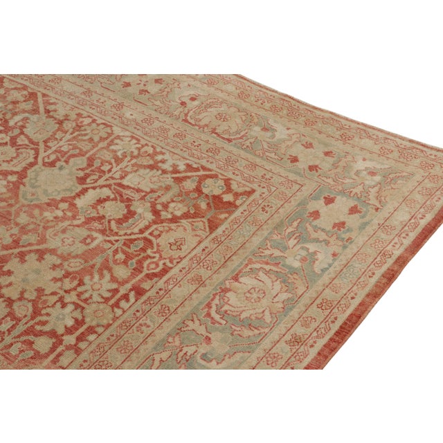 1920s Antique Tabriz Rug in Red & Beige-Brown Floral Pattern For Sale - Image 5 of 8