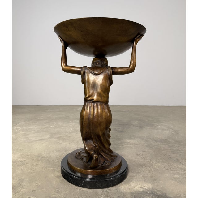 Bronze Female Figure, Centerpiece Bowl / Tray on Marble - 21” H For Sale - Image 10 of 10