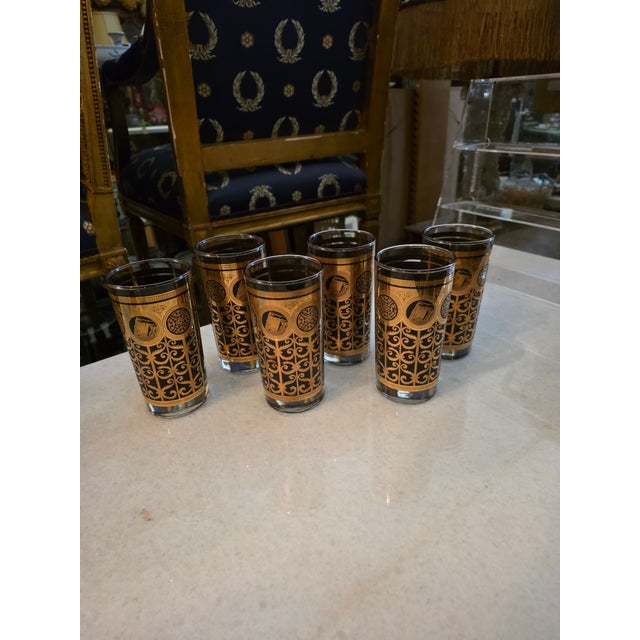 1950s Mid Century Modern Gold and Black Libby Cocktail Glasses - Set of 6 For Sale - Image 4 of 4
