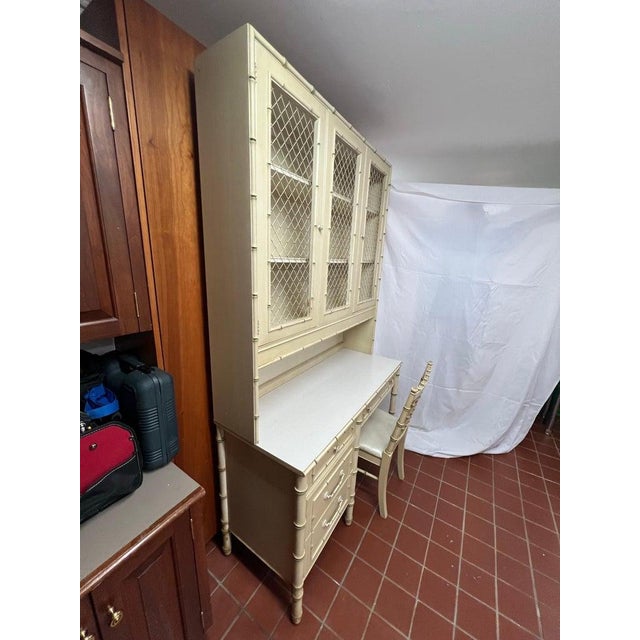 Thomasville Allegro Faux Bamboo Desk With Bookcase Hutch Top and Chair For Sale - Image 13 of 18