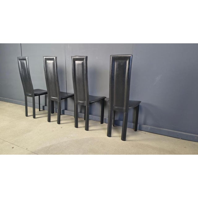 1980s Vintage Black Leather Dining Chairs, 1980s, Set of 4 For Sale - Image 5 of 17