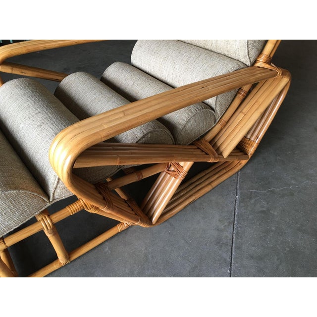 Restored 1940s Rattan 2 Piece Square Pretzel 4-Strand Chaise Lounge For Sale In Los Angeles - Image 6 of 8