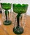 Antique C 1880-1900 Victorian Bohemian Emerald Green Glass Mantle Lustres - Pair For Sale - Image 10 of 14