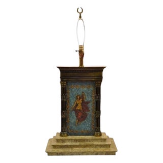 Vintage Neoclassical Style Figural Painted Nude Woman Bronze Marble Table Lamp For Sale