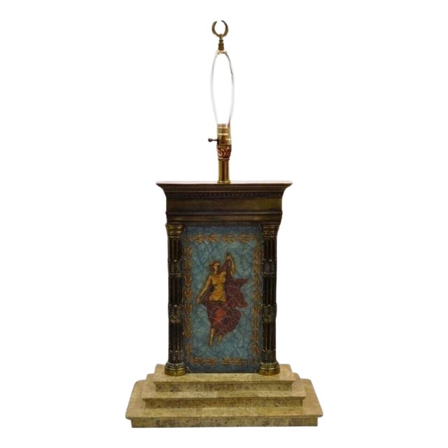 Vintage Neoclassical Style Figural Painted Nude Woman Bronze Marble Table Lamp For Sale
