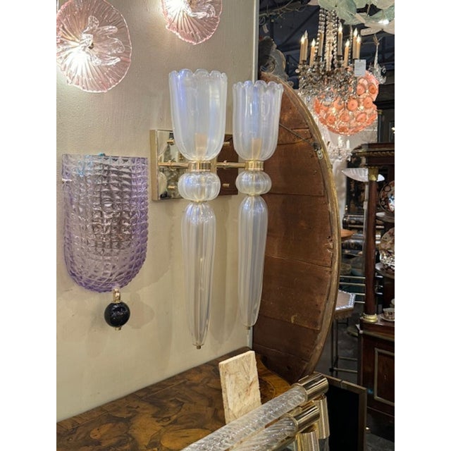 Pair of Opalescent Murano Glass Cone Form Sconces For Sale In Dallas - Image 6 of 7