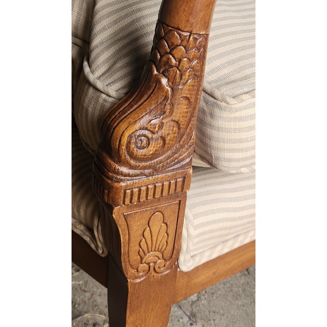 Pair of Vintage French Empire Style Dolphin Carved Walnut Armchairs With Down Cushions For Sale - Image 13 of 18