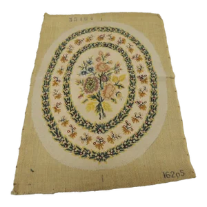 Antique Green and Yellow Oval Needlepoint Tapestry Chair Back Cover