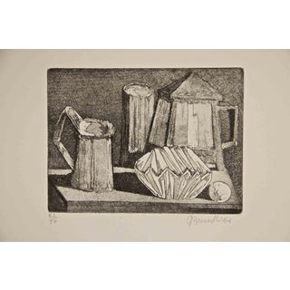 Armando Buratti, Still Life with Lantern, Etching, 1966 For Sale