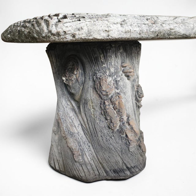 Vintage Faux Bois Concrete Garden Bench – Sculptural Tree Stump Form, 54″ For Sale - Image 4 of 7
