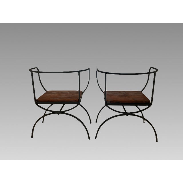 Mid Century Modern Style Minimalist Black Wrought Iron Occasional Chairs, a Pair For Sale In Tampa - Image 6 of 14