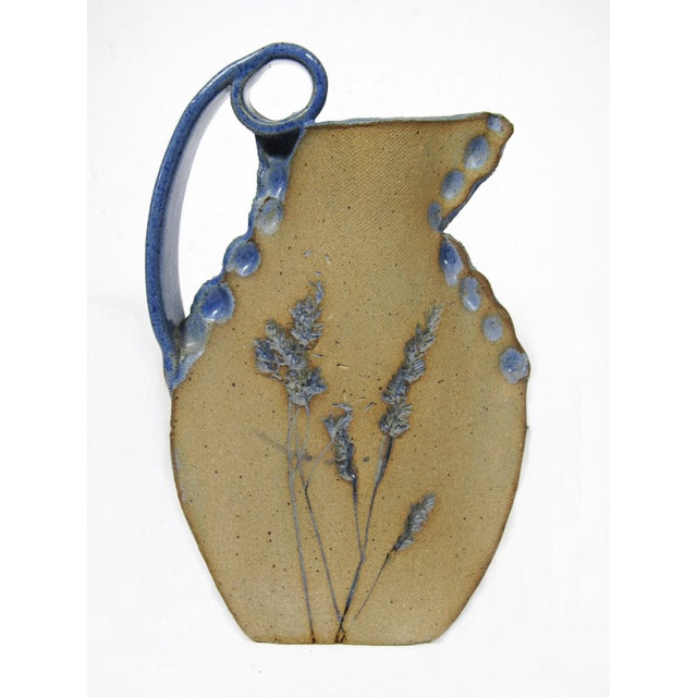 1970s Hand-Crafted Stoneware Pitcher With Carved Leaves - Signed by Artist For Sale In Austin - Image 6 of 11
