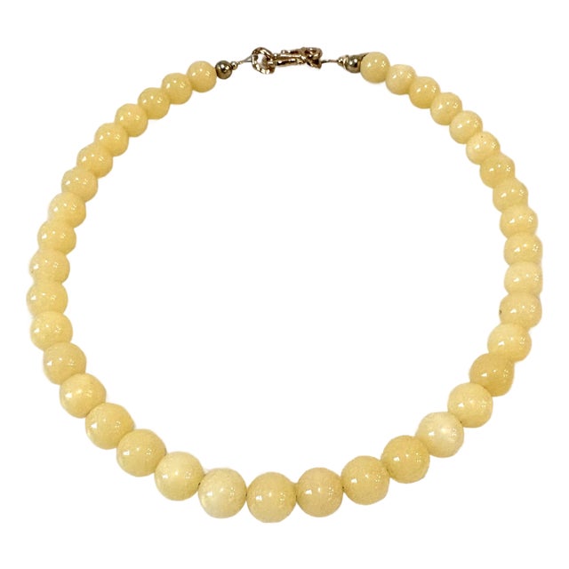Yellow Jade Beaded Necklace With Gold Tone Clasp Design by Matthew Izzo For Sale