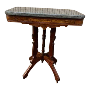 Early 20th Century Antique Victorian Burlwood Marble Top Side Table.