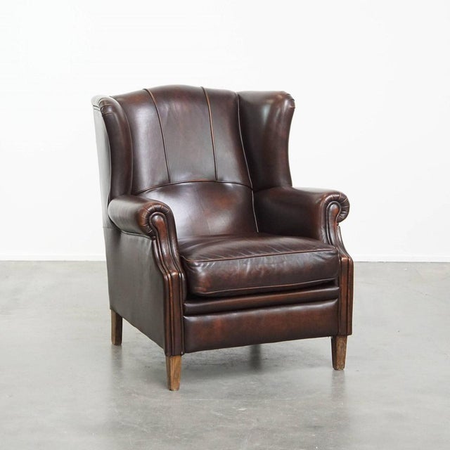 English-Style Wing Chair in Cowhide Leather For Sale - Image 14 of 14